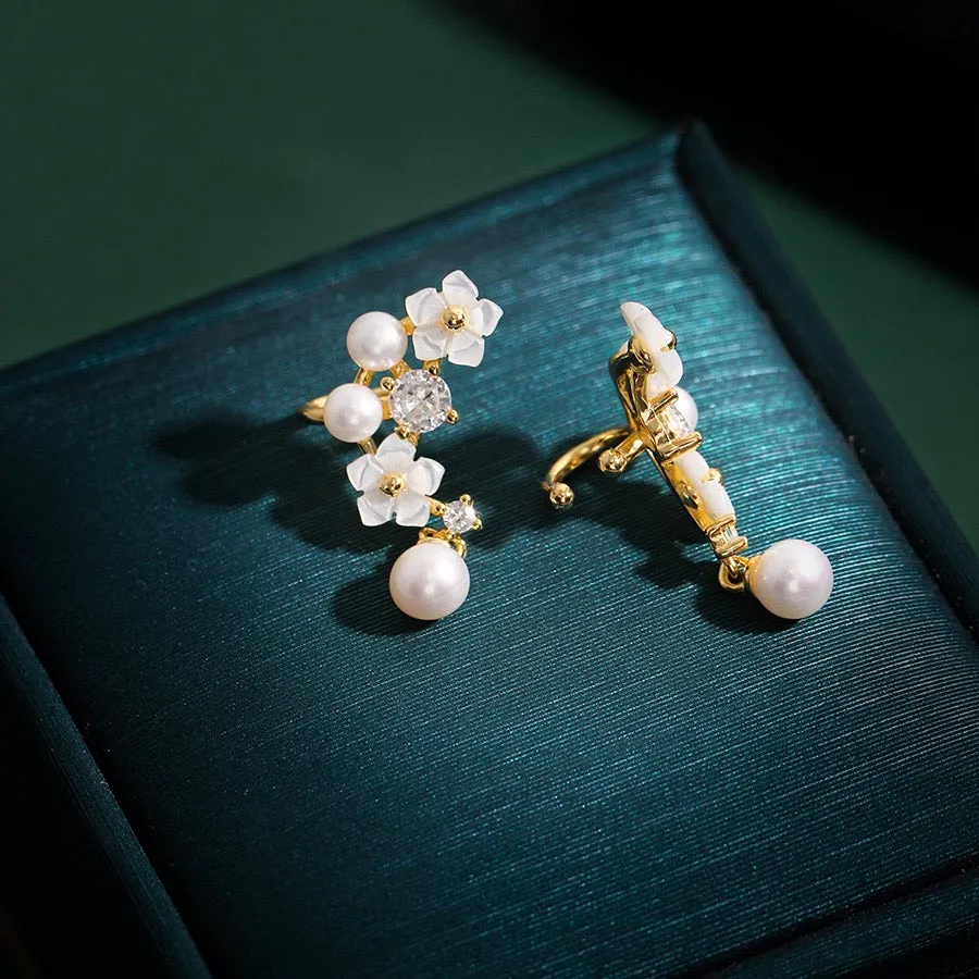 Cubic Zirconia Freshwater Pearls Ear Clip Earrings