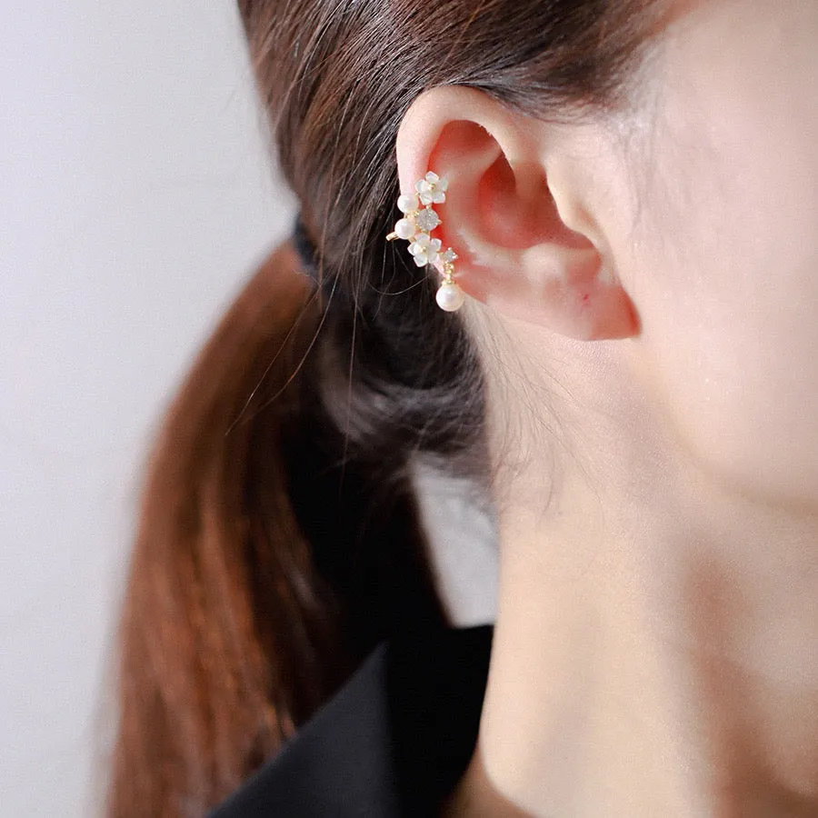 Cubic Zirconia Freshwater Pearls Ear Clip Earrings