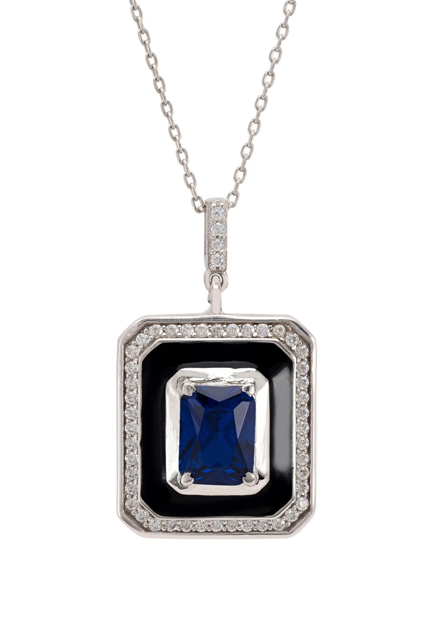 Deco Sapphire & Enamel Necklace Silver