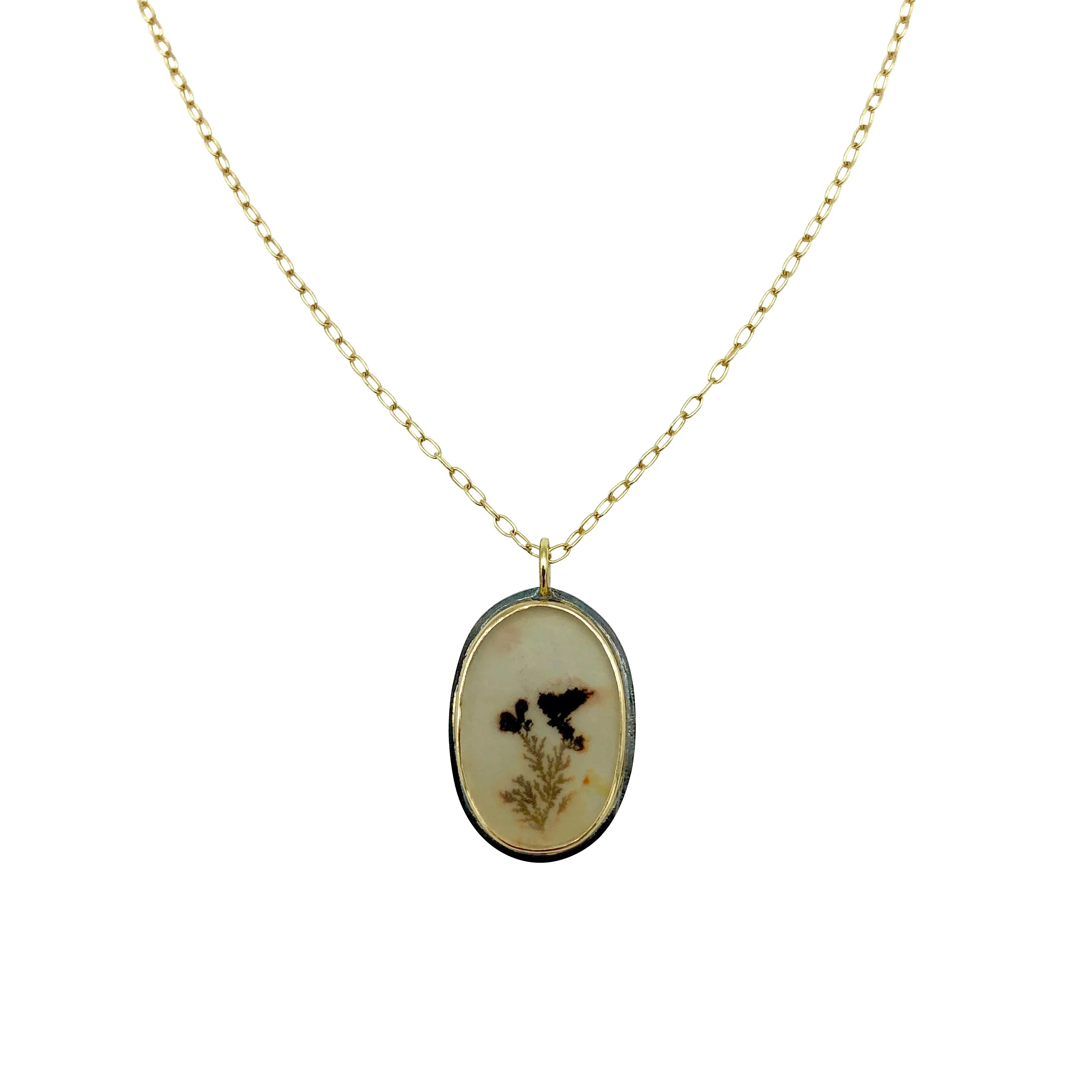 Dendritic Quartz set in 18k Gold on Delicate 18k Gold Chain