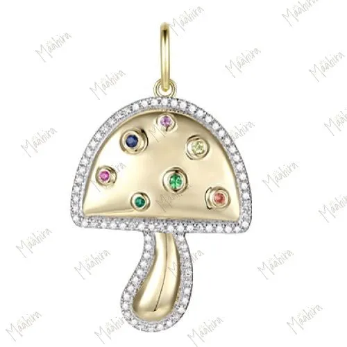 Diamond & Multicolor Sapphire Mushroom Pendant 25x20mm
