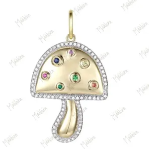 Diamond & Multicolor Sapphire Mushroom Pendant 25x20mm