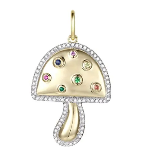 Diamond & Multicolor Sapphire Mushroom Pendant 25x20mm