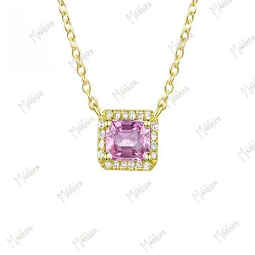Diamond & Pink Sapphire 5x7mm Necklace