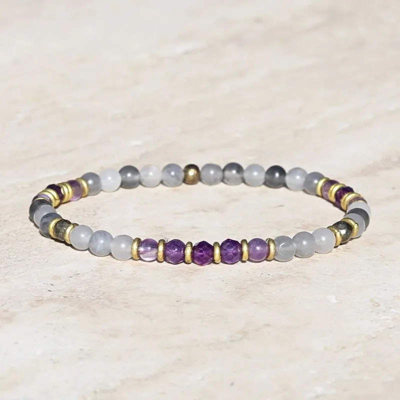 “Emotional Healing” Cloudy Quartz Crystal and Amethyst Healing Bracelet