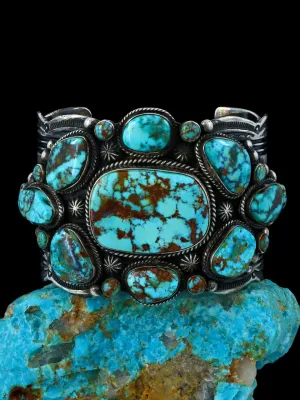 Estate Sterling Silver Natural Royston Turquoise Cluster Cuff Bracelet