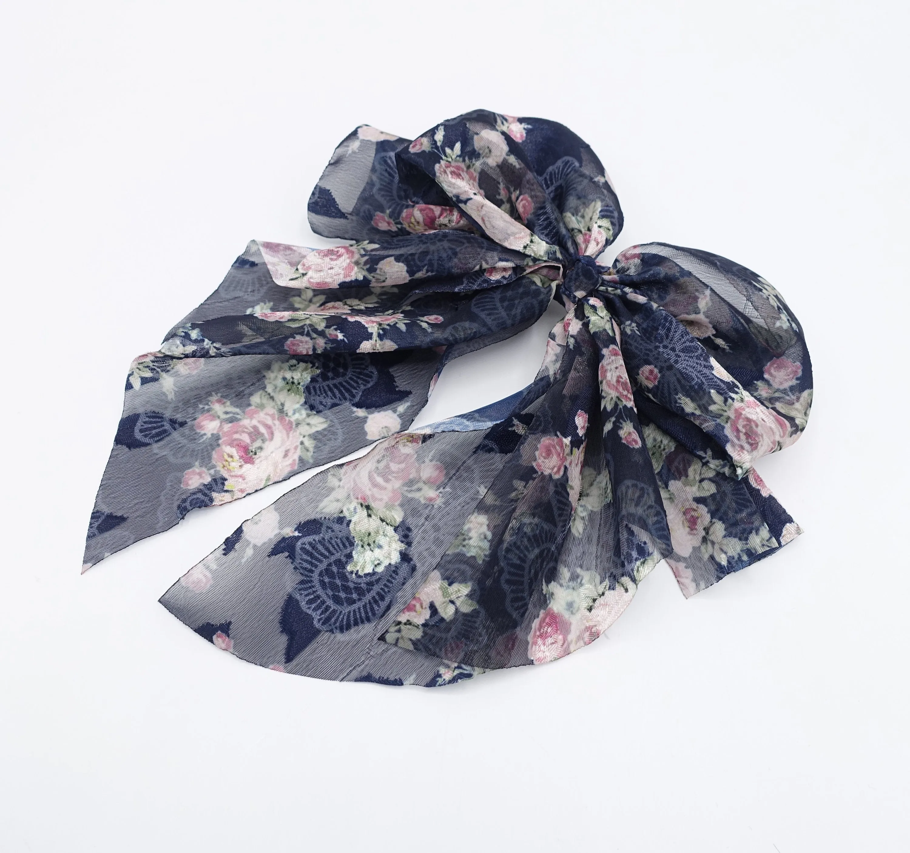 floral hair bow, silk print hair bow, chiffon hair bow for women