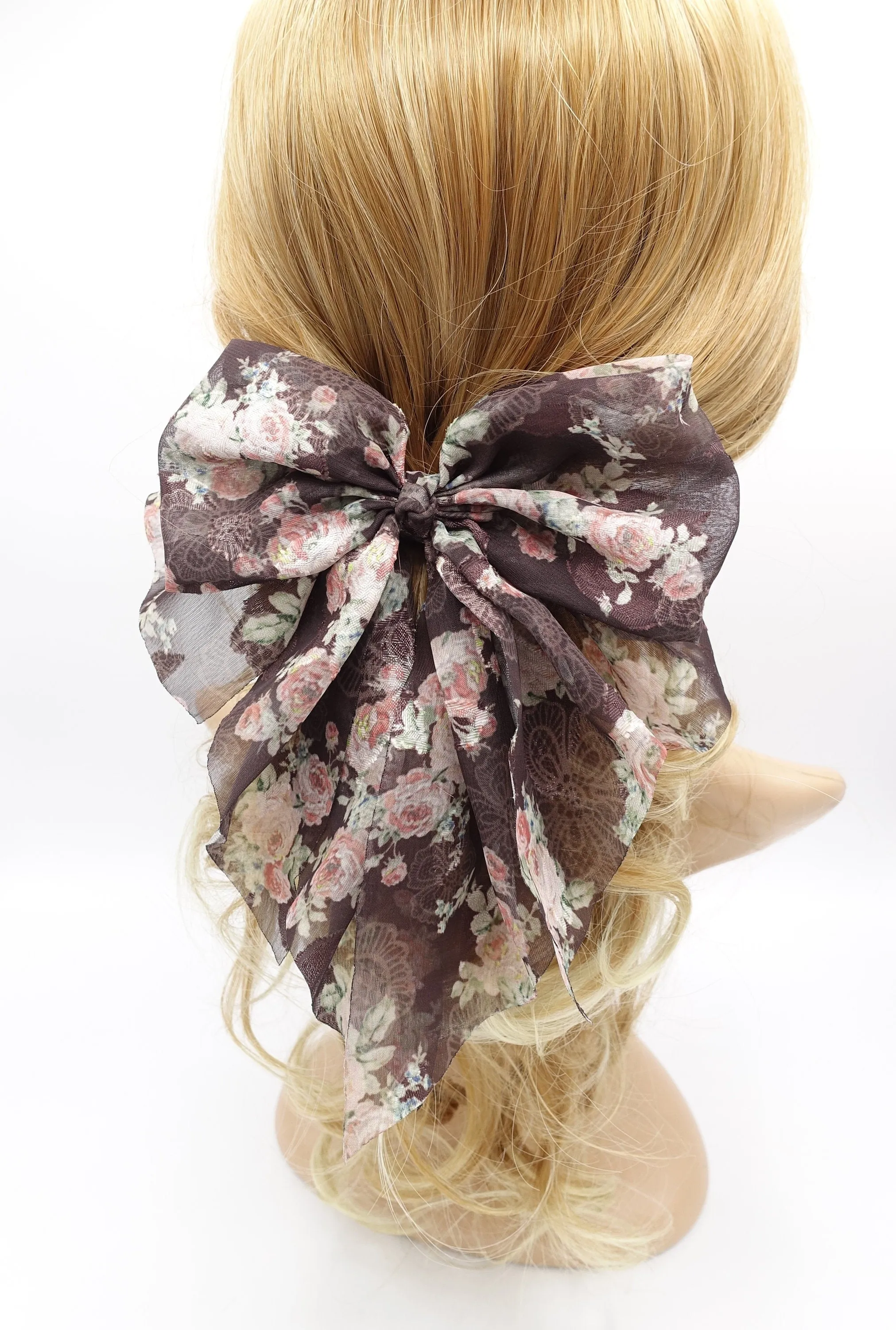 floral hair bow, silk print hair bow, chiffon hair bow for women