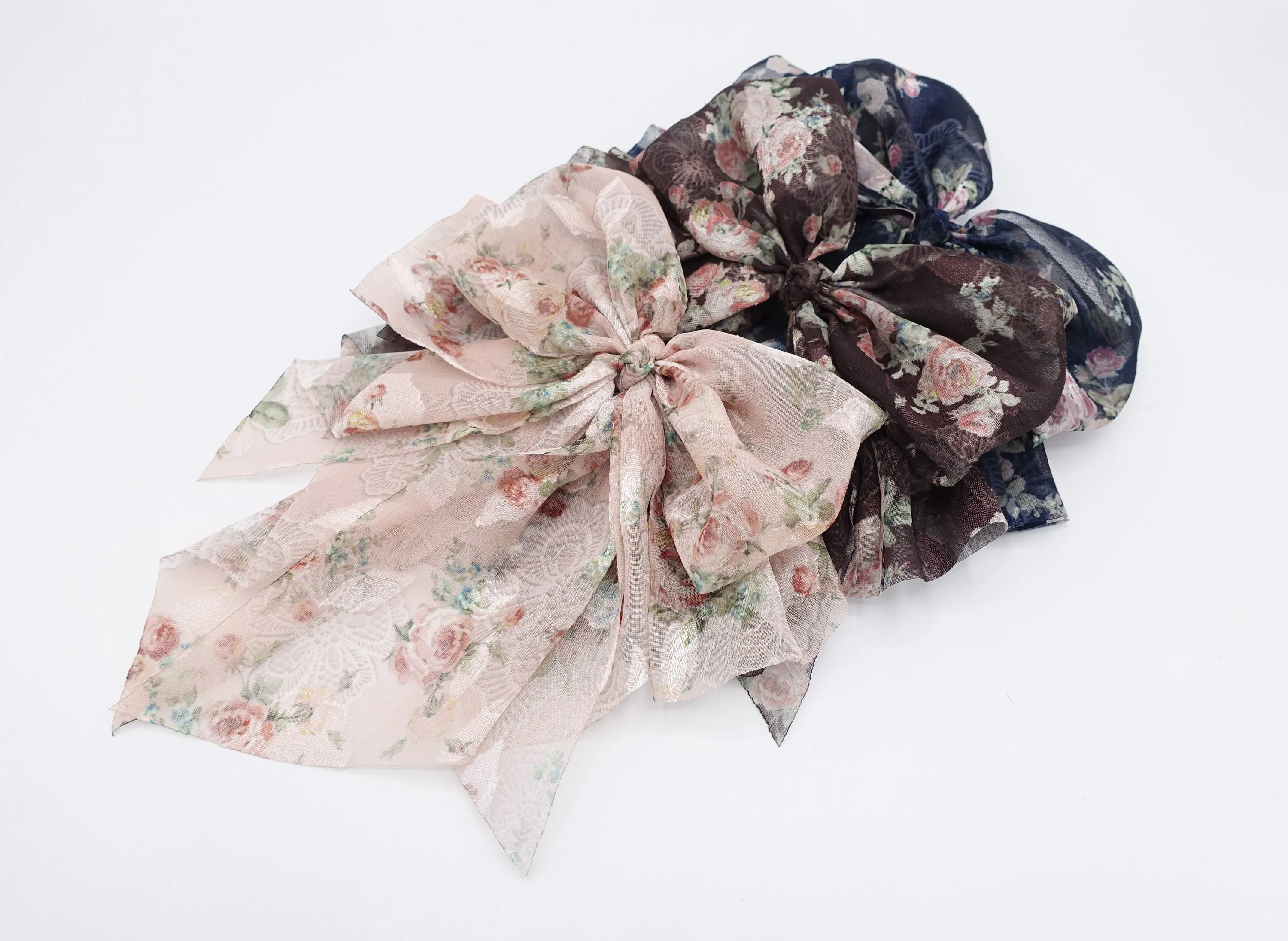 floral hair bow, silk print hair bow, chiffon hair bow for women