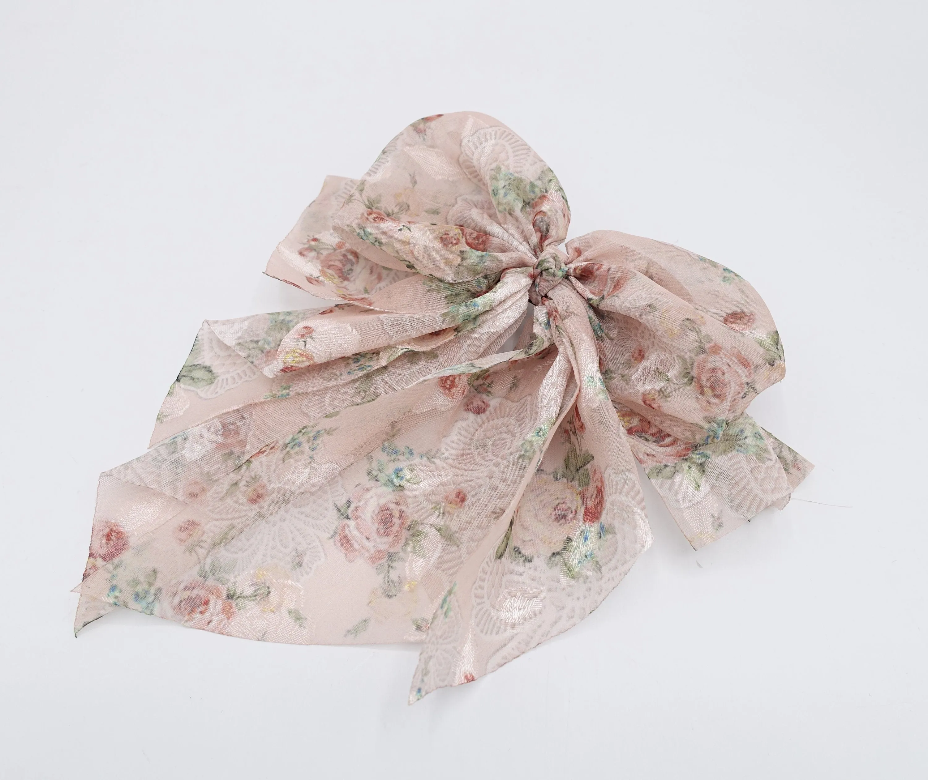 floral hair bow, silk print hair bow, chiffon hair bow for women