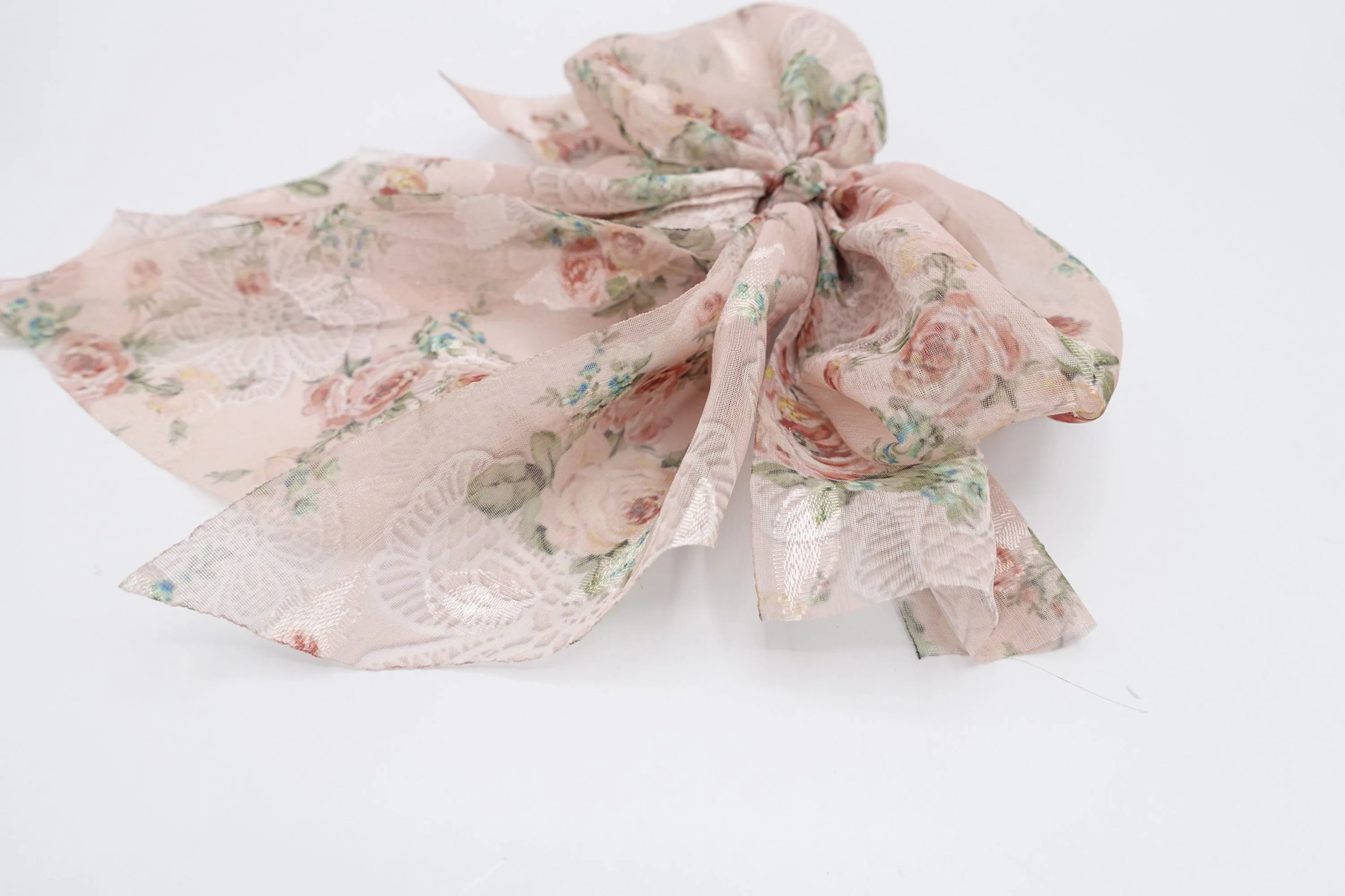 floral hair bow, silk print hair bow, chiffon hair bow for women