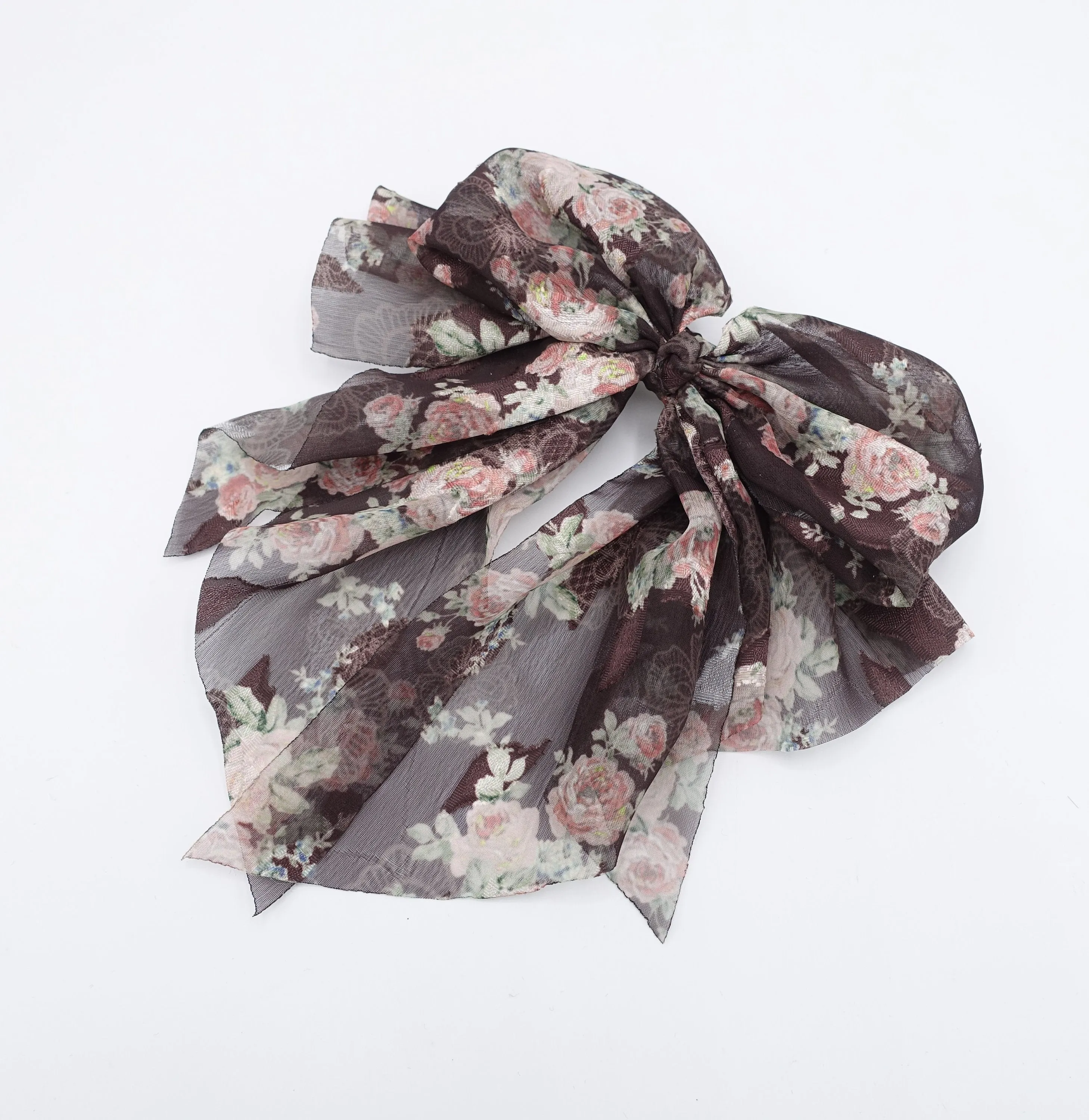 floral hair bow, silk print hair bow, chiffon hair bow for women