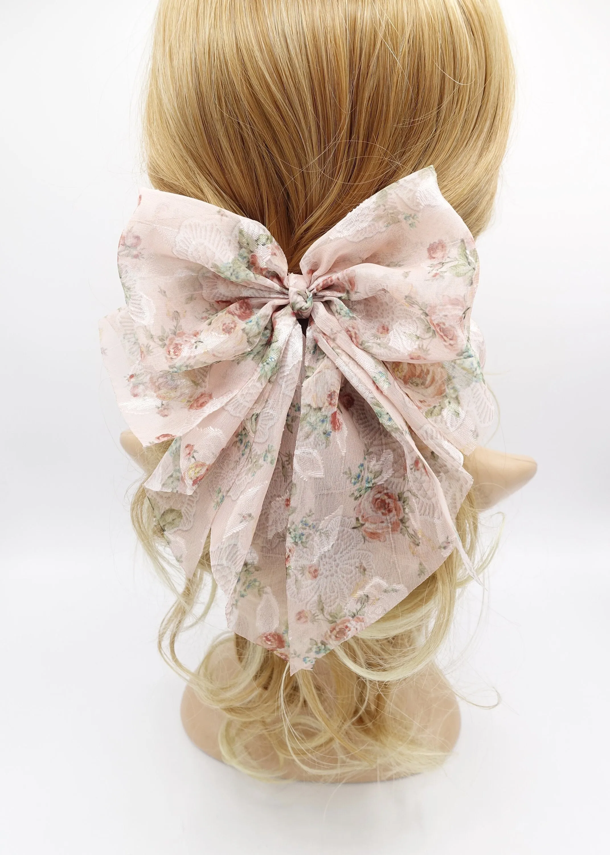 floral hair bow, silk print hair bow, chiffon hair bow for women