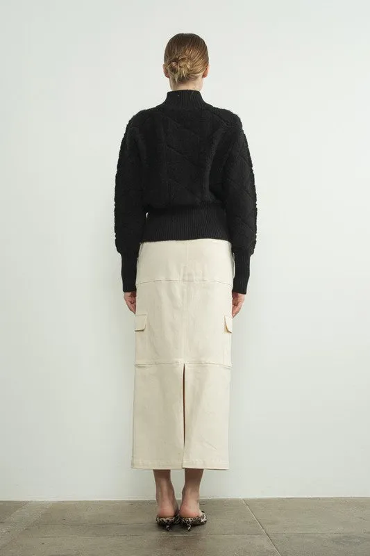 Fuzzy Pattern Zip Up Jacket - Black