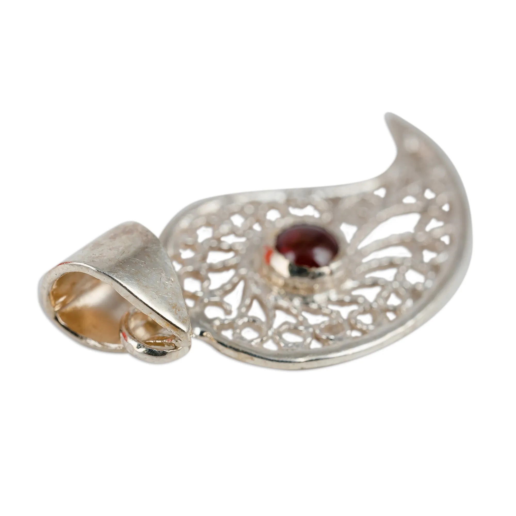 Garnet 925 Silver Filigree Chili Pepper Pendant Necklace - Passion at the Palace | NOVICA