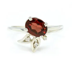Garnet Leaf Diamond Sterling Silver Ring