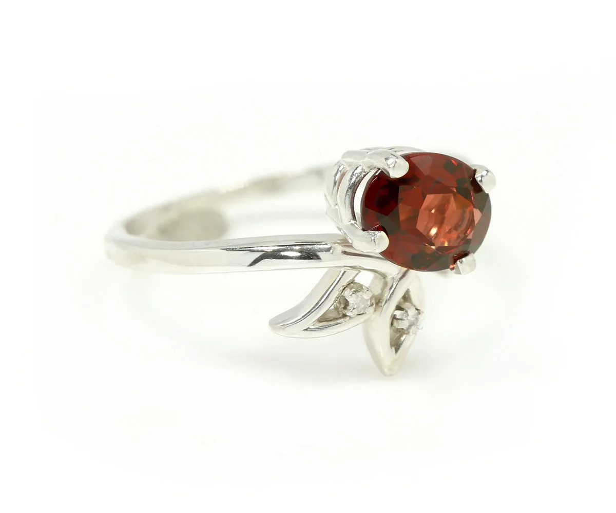 Garnet Leaf Diamond Sterling Silver Ring
