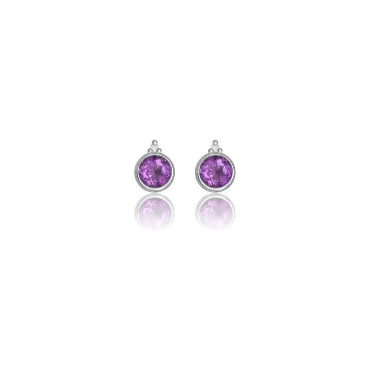 Georgini Natural Amethyst and Two Natural Diamond February Earrings - Silver