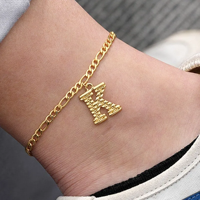 Gold Initial Anklet - Letter Anklet - Gold Anklet - Dainty Anklet - Chain Anklet - Gold Name Anklet - Gold Letter Anklet Ankle Bracelet Gift