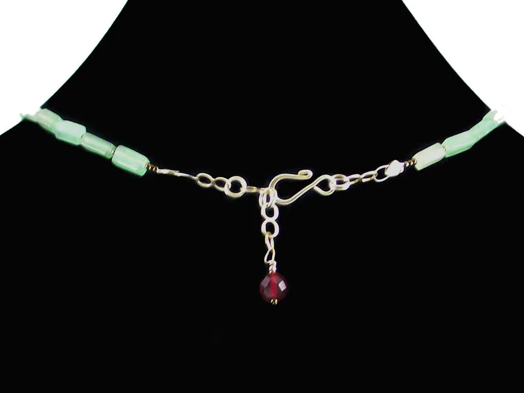 Green aventurine square choker necklace with Leaf charm (Web-46)