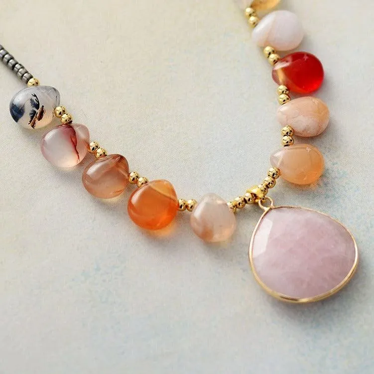 'Gudha' Onyx & Rose Quartz Pendant Necklace