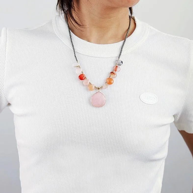 'Gudha' Onyx & Rose Quartz Pendant Necklace