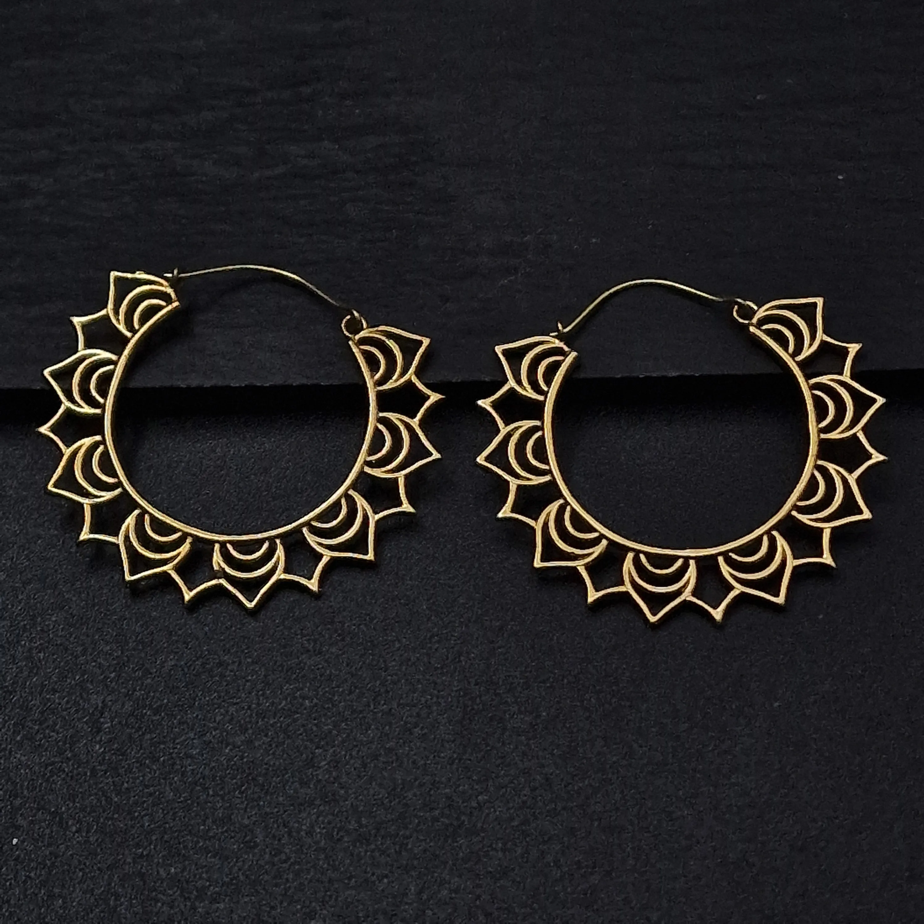 Handmade Lotus Petal Tribal Hoop Earrings