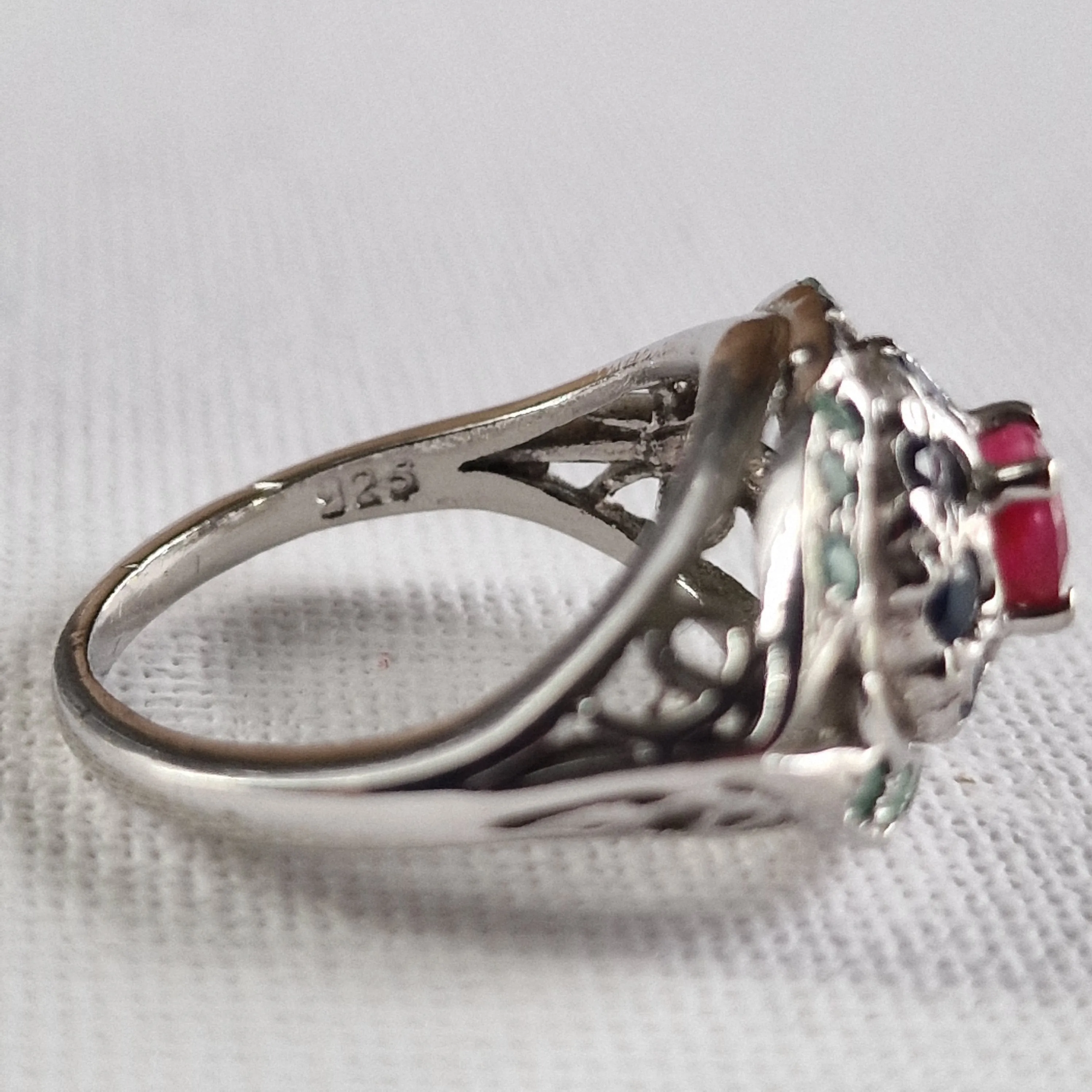 Handmade Sapphire, Ruby and Emerald Precious Silver Ring Jewellery