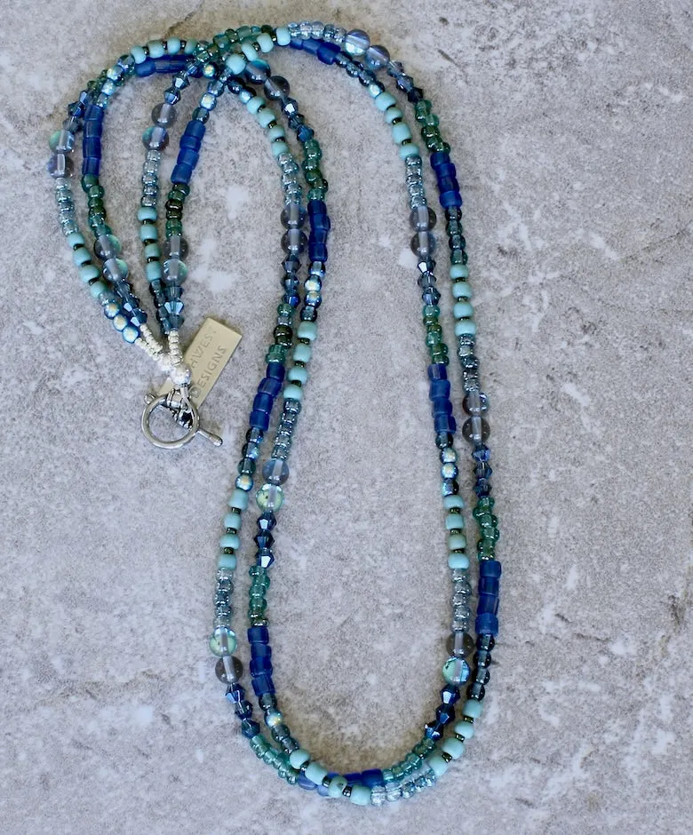 Indonesian & Czech Glass 2-Strand Necklace with a Sterling Silver Toggle Clasp