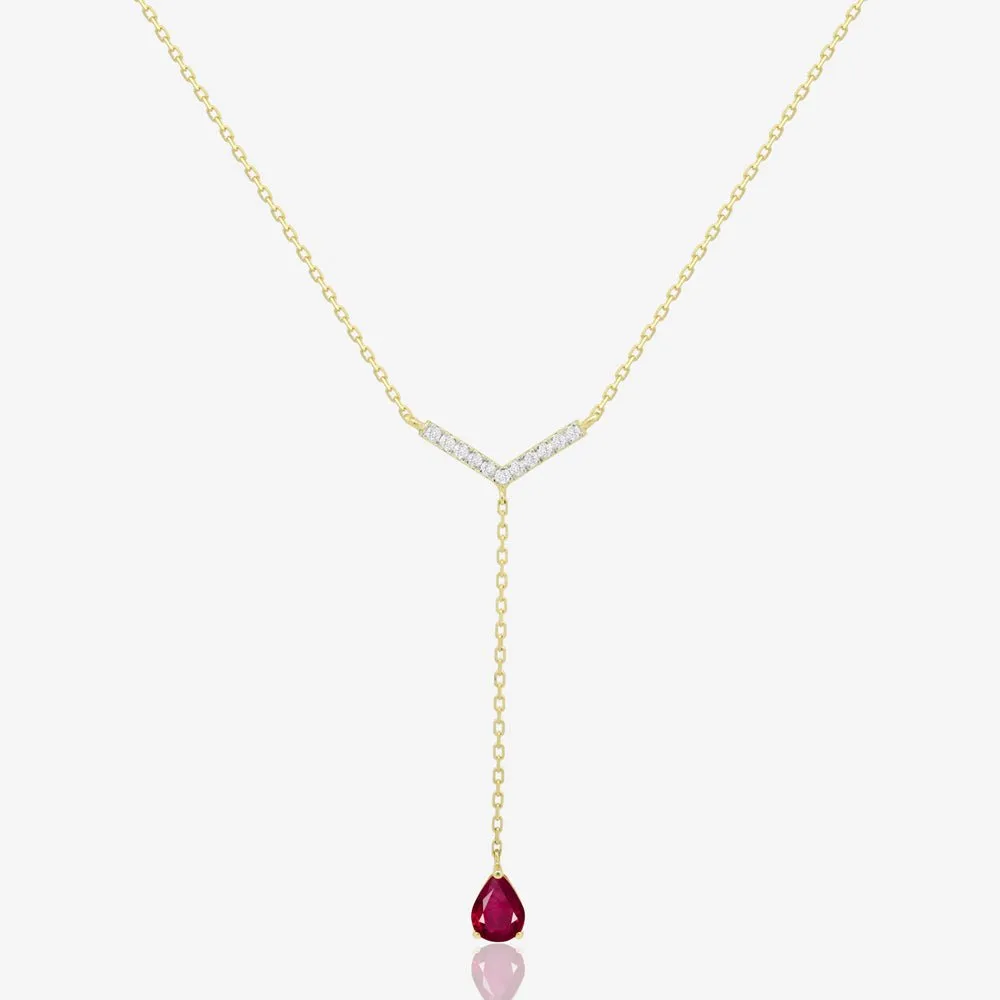 Jia Lariat Necklace in Diamond and Garnet
