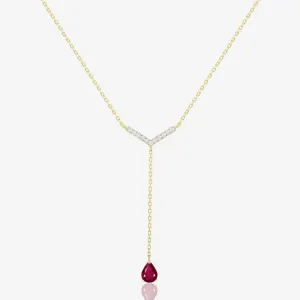Jia Lariat Necklace in Diamond and Garnet