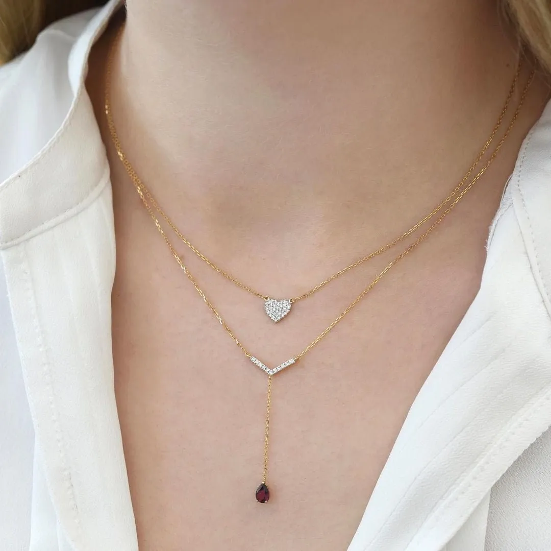 Jia Lariat Necklace in Diamond and Garnet