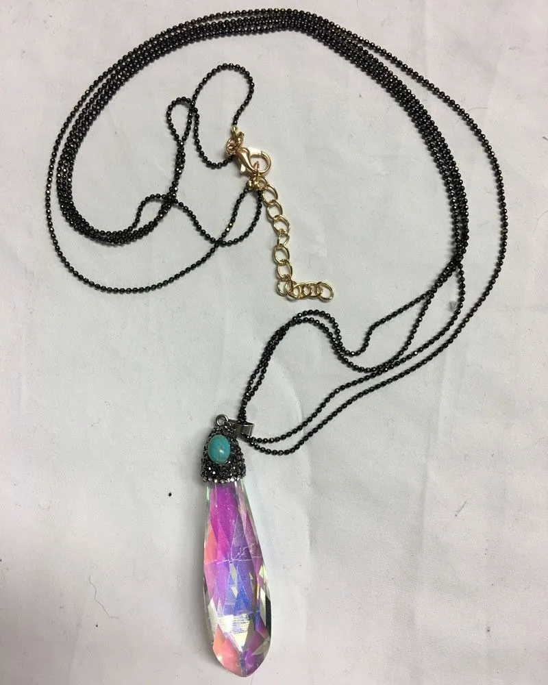 Large Crystal w/Turq Pendant necklace