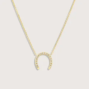 Large Horseshoe Gold Necklace White Diamond