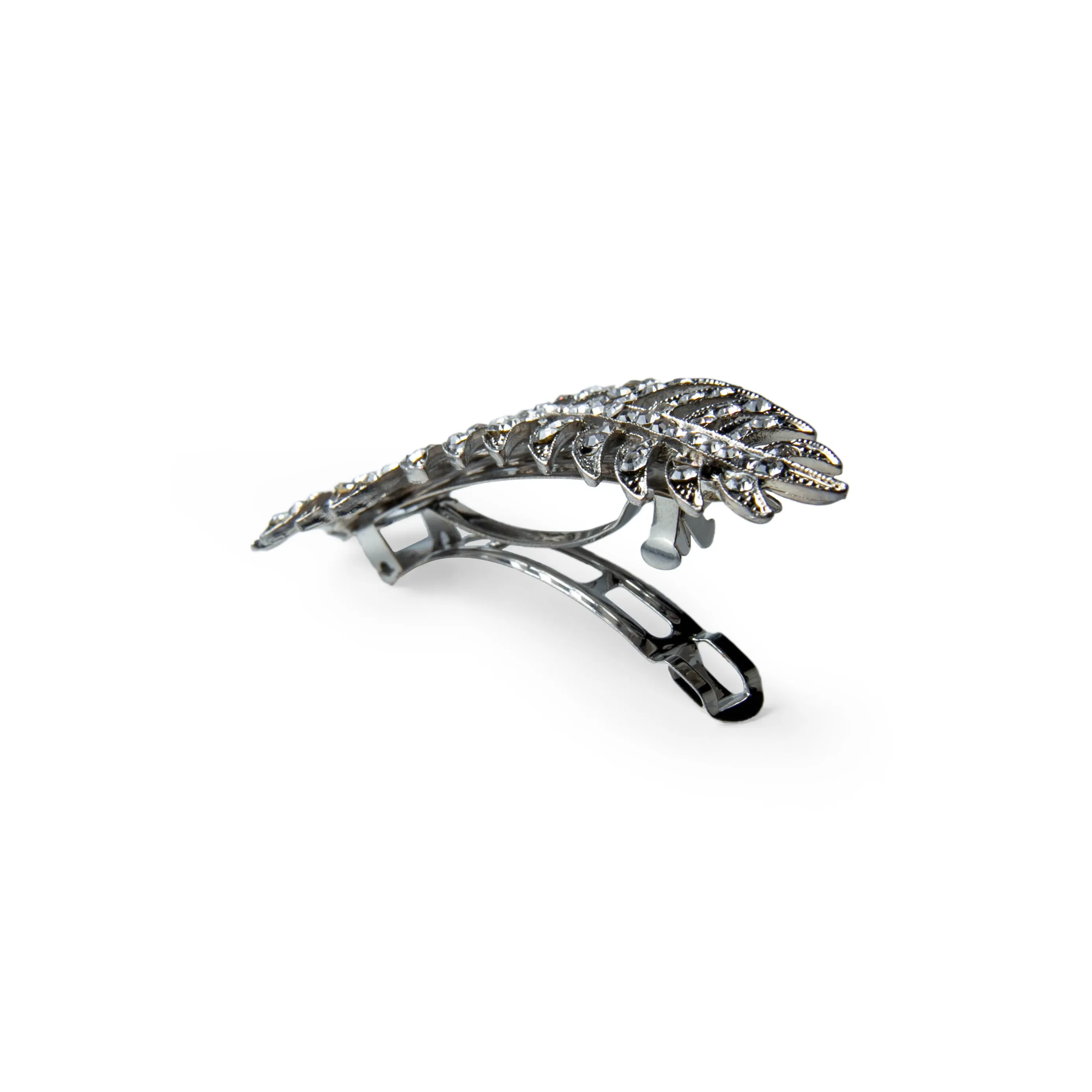 Leaf Pave Auto Barrette - Clear/Silver