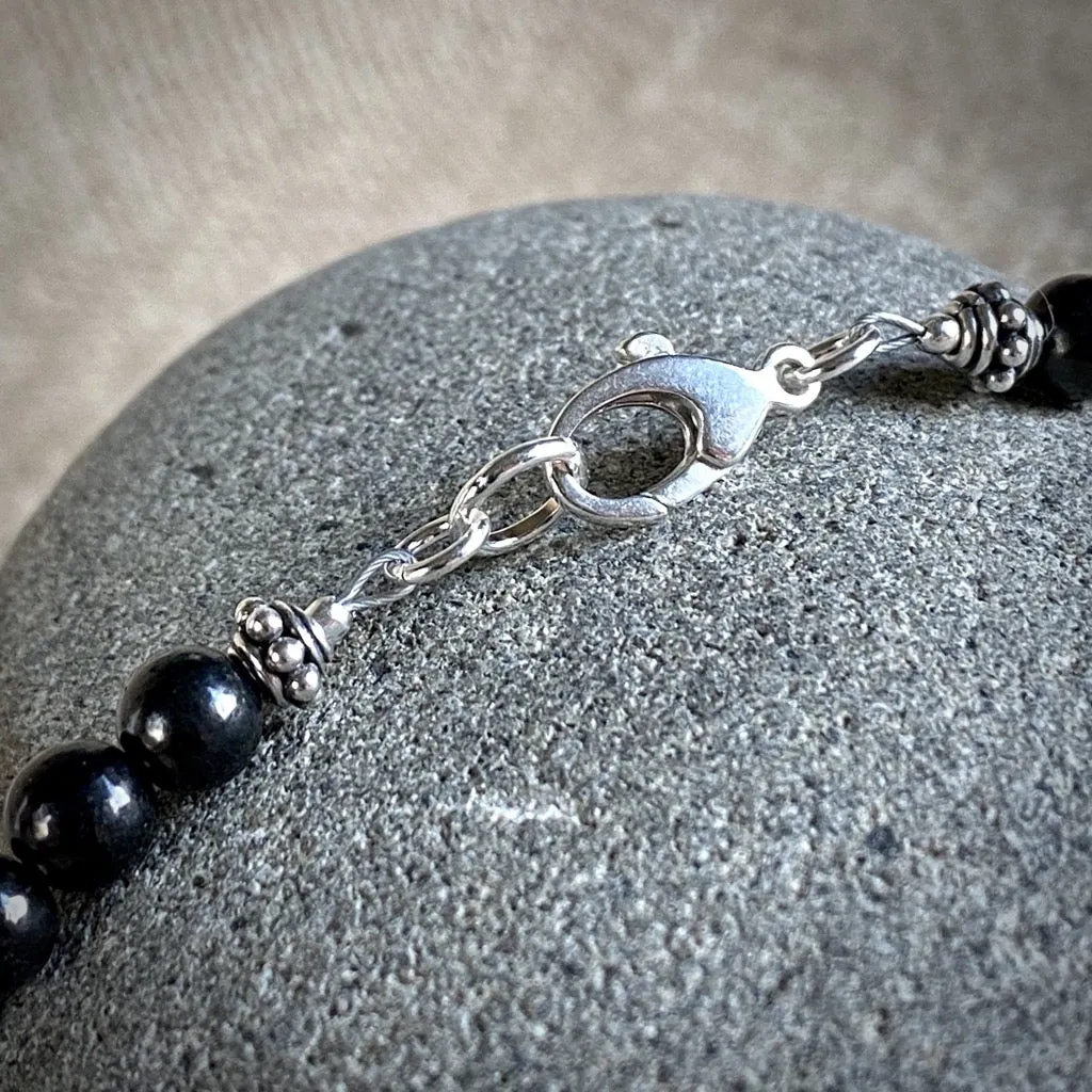Long Shungite Necklace, Violet Gemstones, Crown Chakra