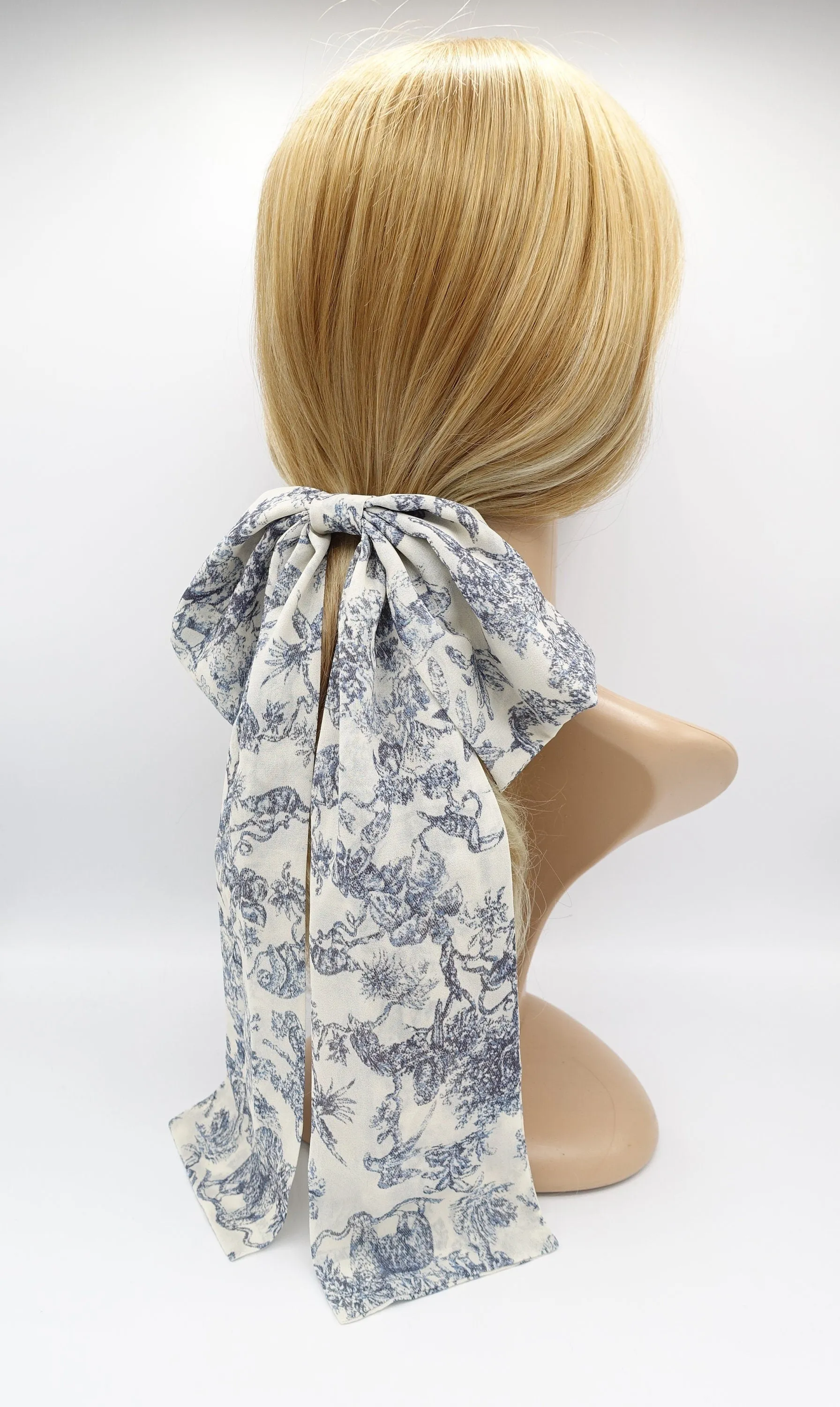 long tail chiffon hair bow jungle print hair accessory for women