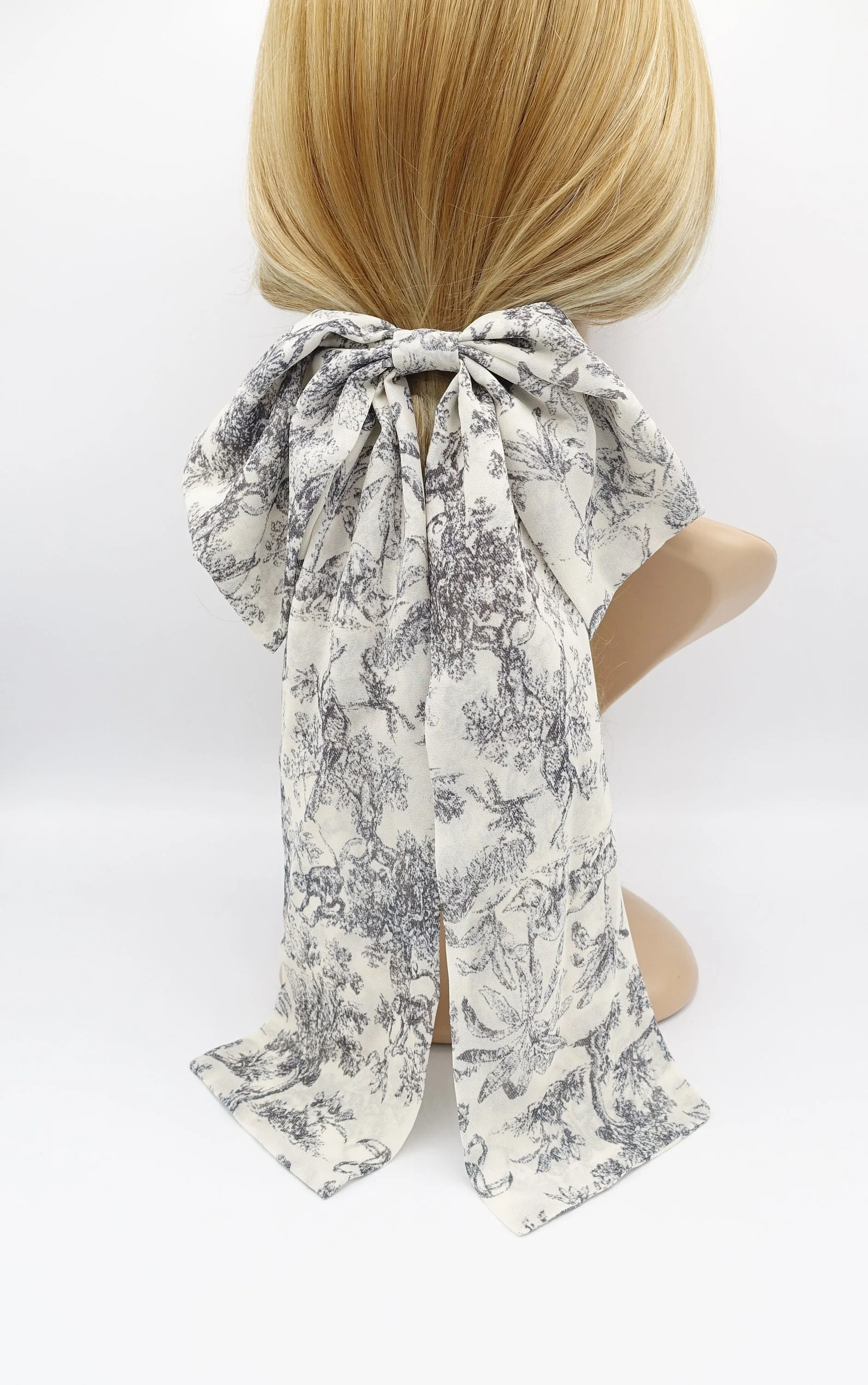 long tail chiffon hair bow jungle print hair accessory for women