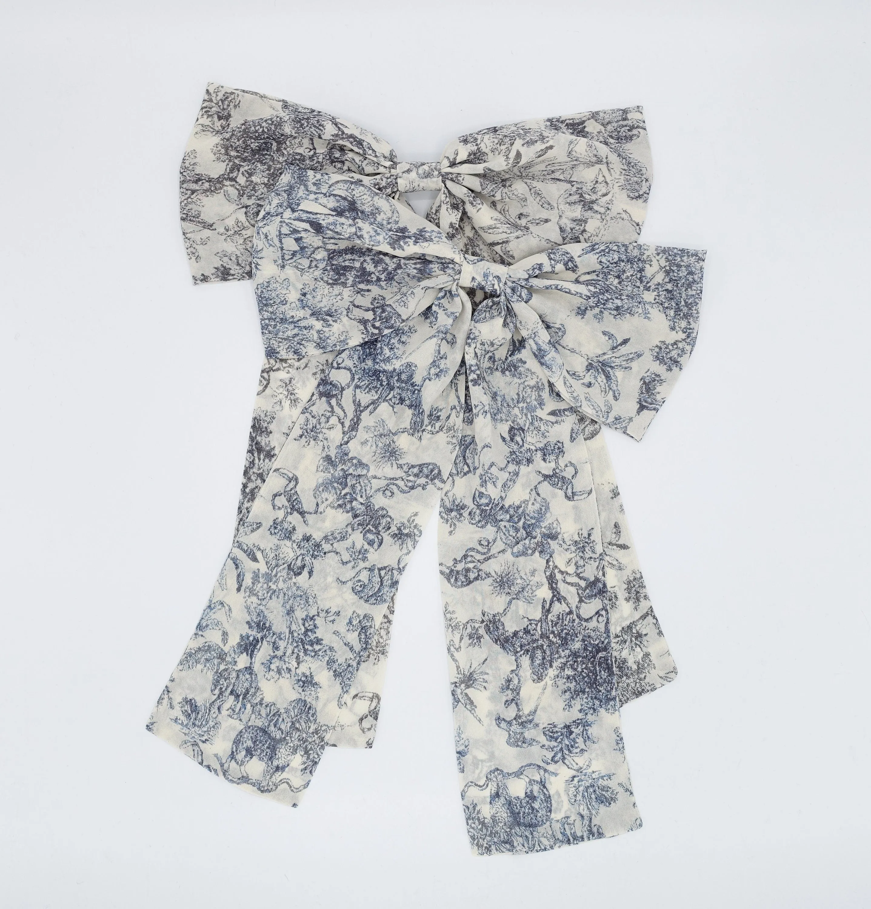 long tail chiffon hair bow jungle print hair accessory for women