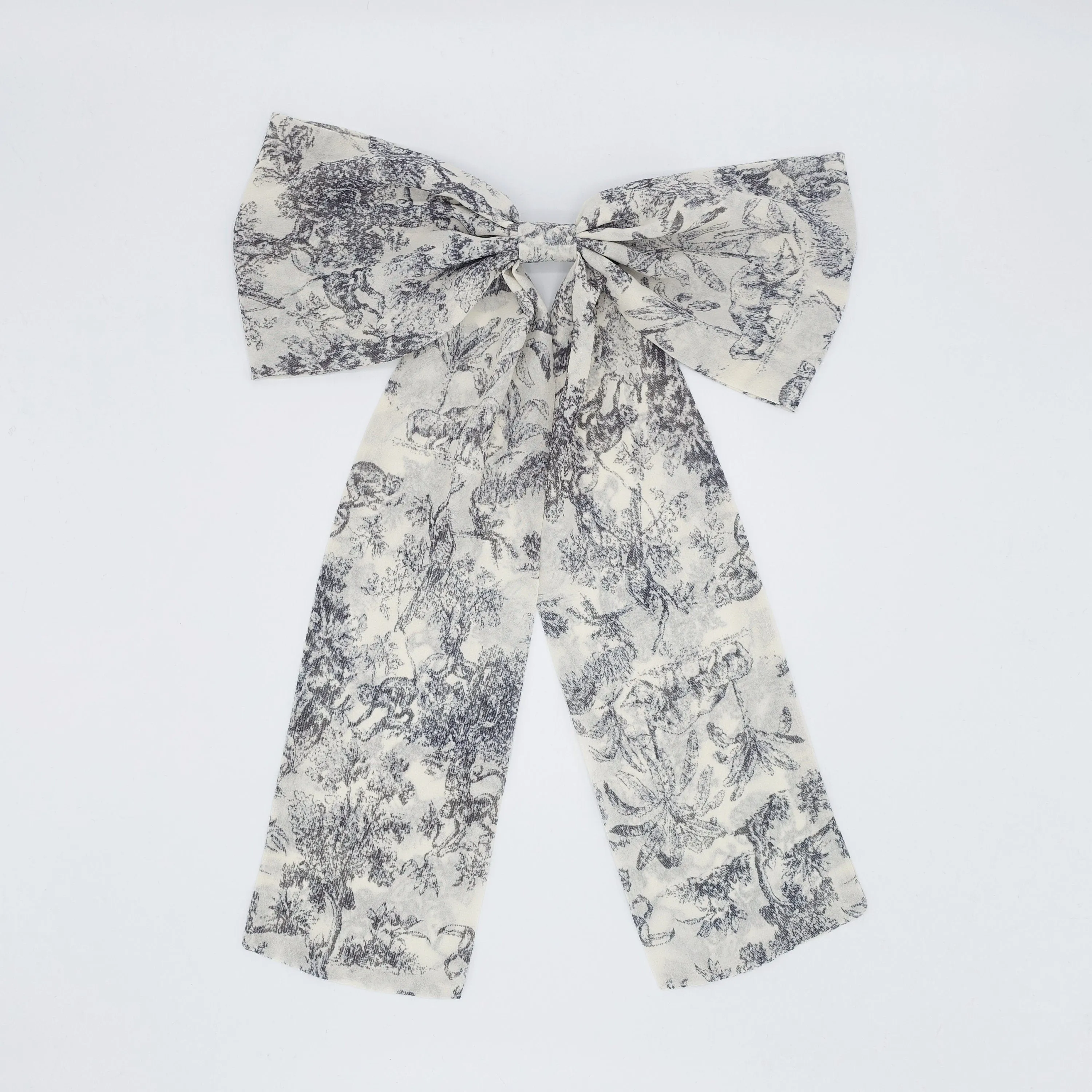 long tail chiffon hair bow jungle print hair accessory for women