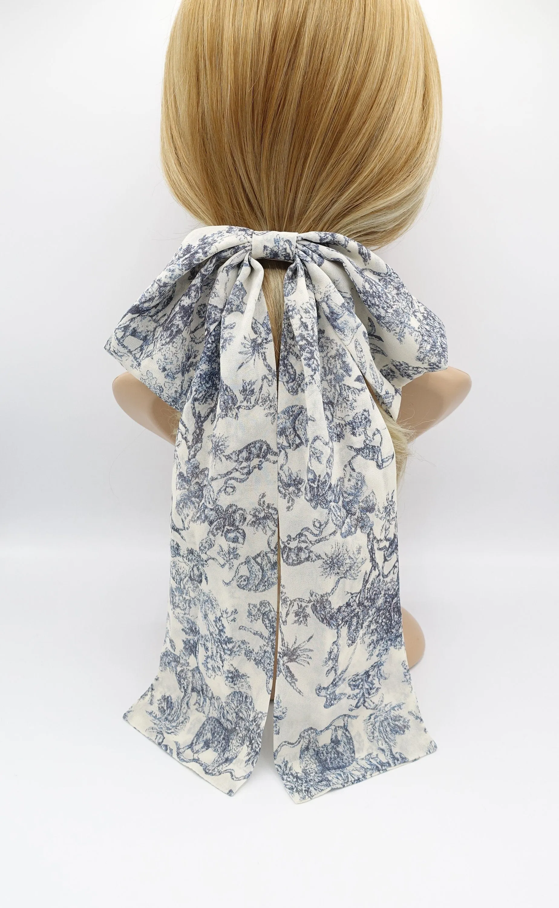 long tail chiffon hair bow jungle print hair accessory for women