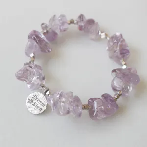 Make A Wish Bracelet - Amethyst with Engraved Silver Charm Elastic Bracelet