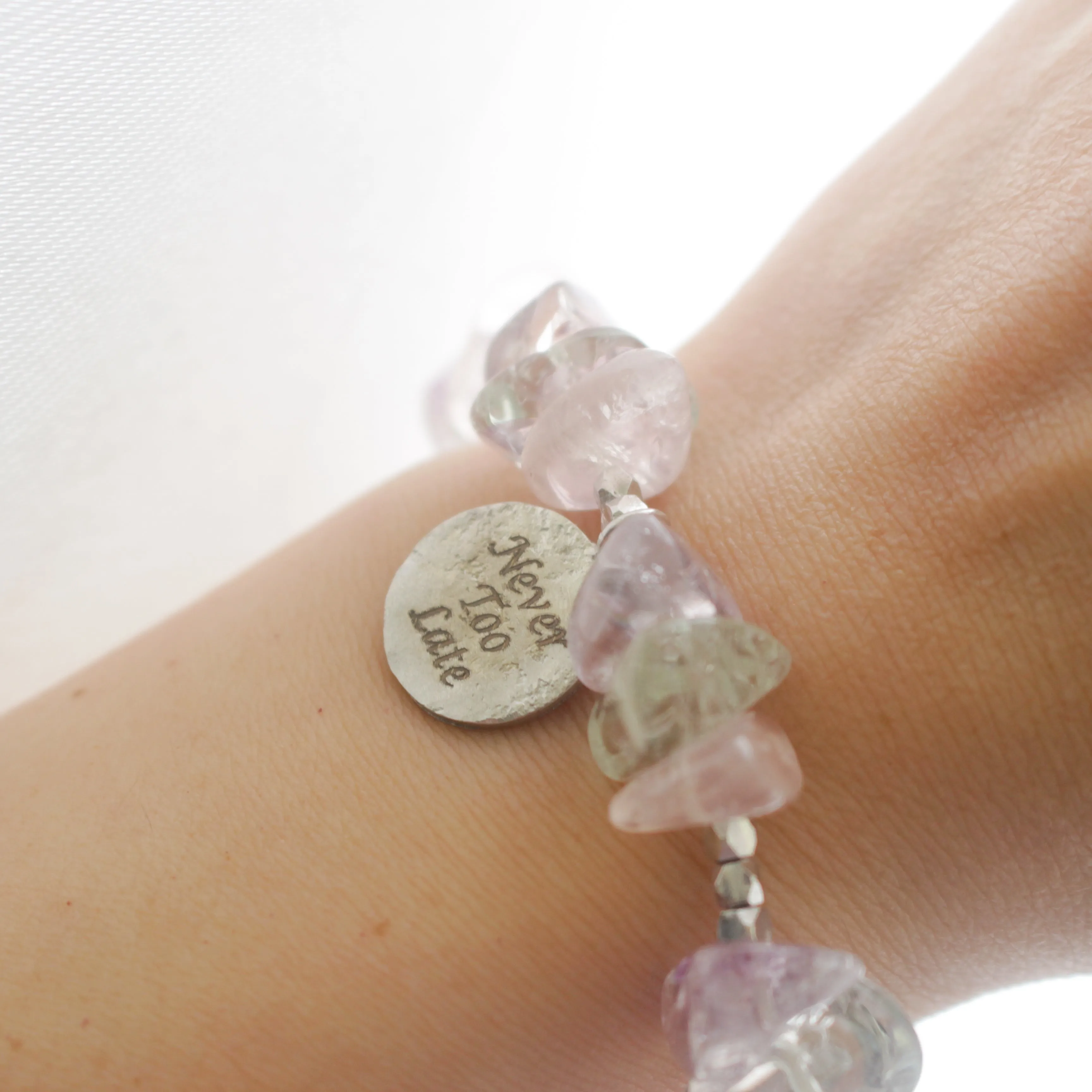 Make A Wish Bracelet - Candy Color Crystals with Engraved Silver Charm Elastic Bracelet