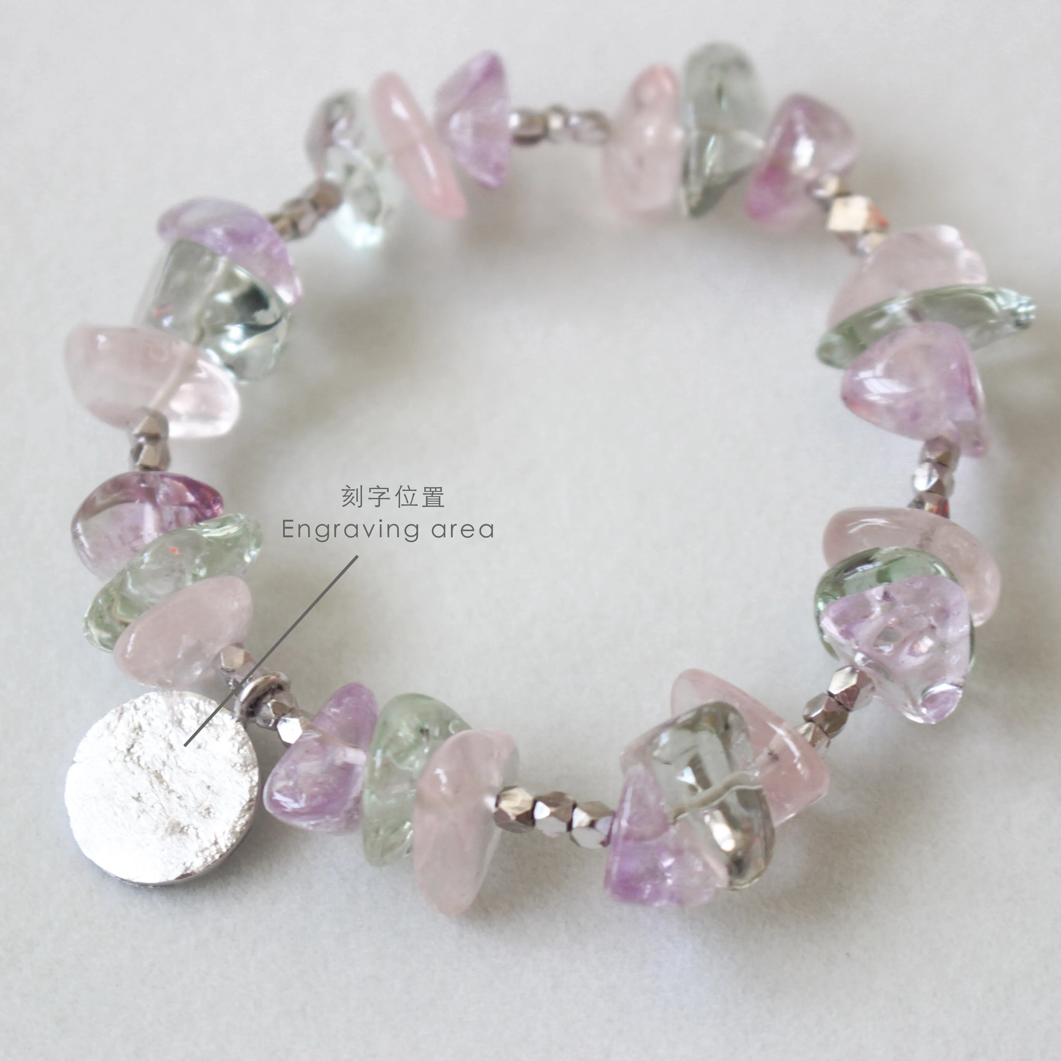 Make A Wish Bracelet - Candy Color Crystals with Engraved Silver Charm Elastic Bracelet