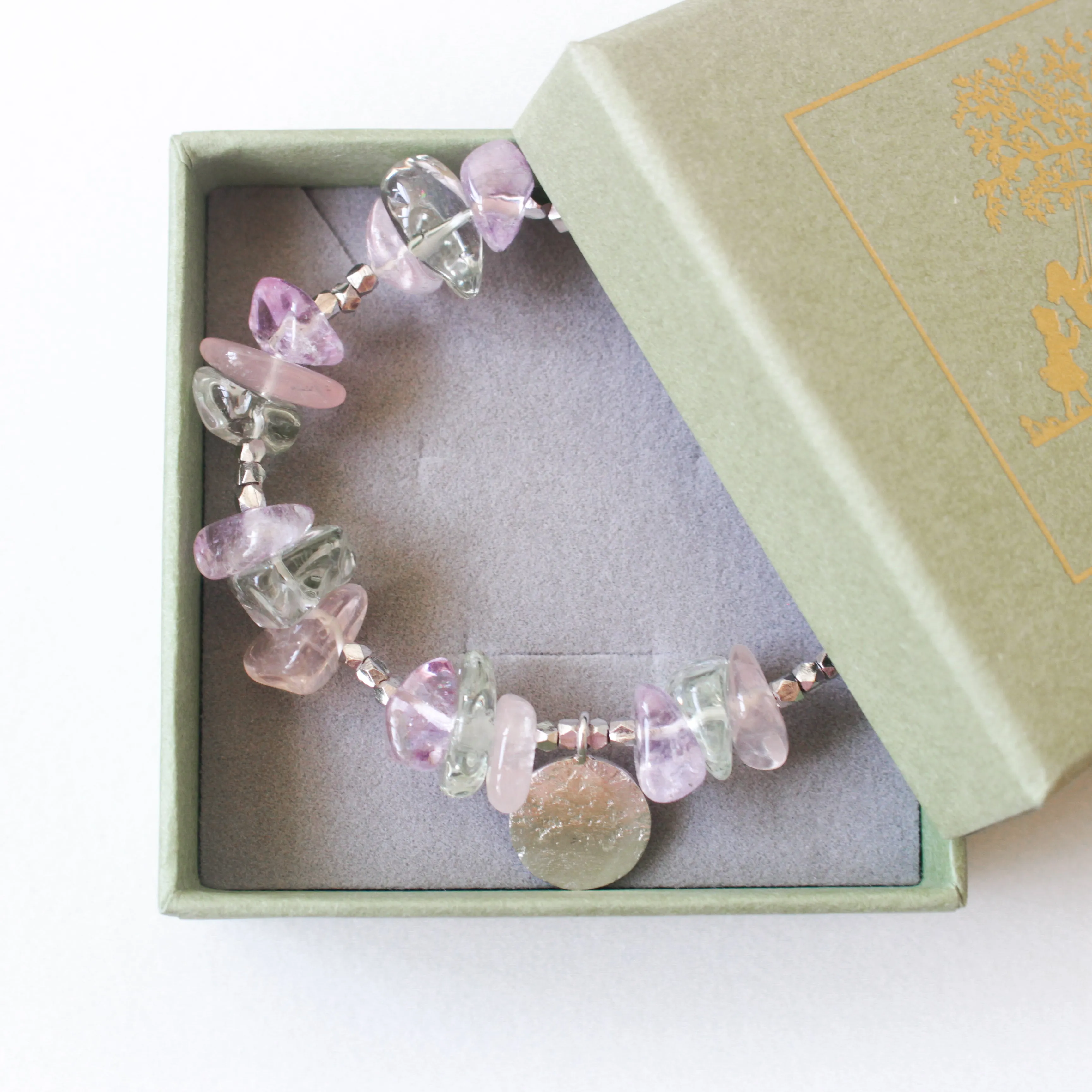 Make A Wish Bracelet - Candy Color Crystals with Engraved Silver Charm Elastic Bracelet