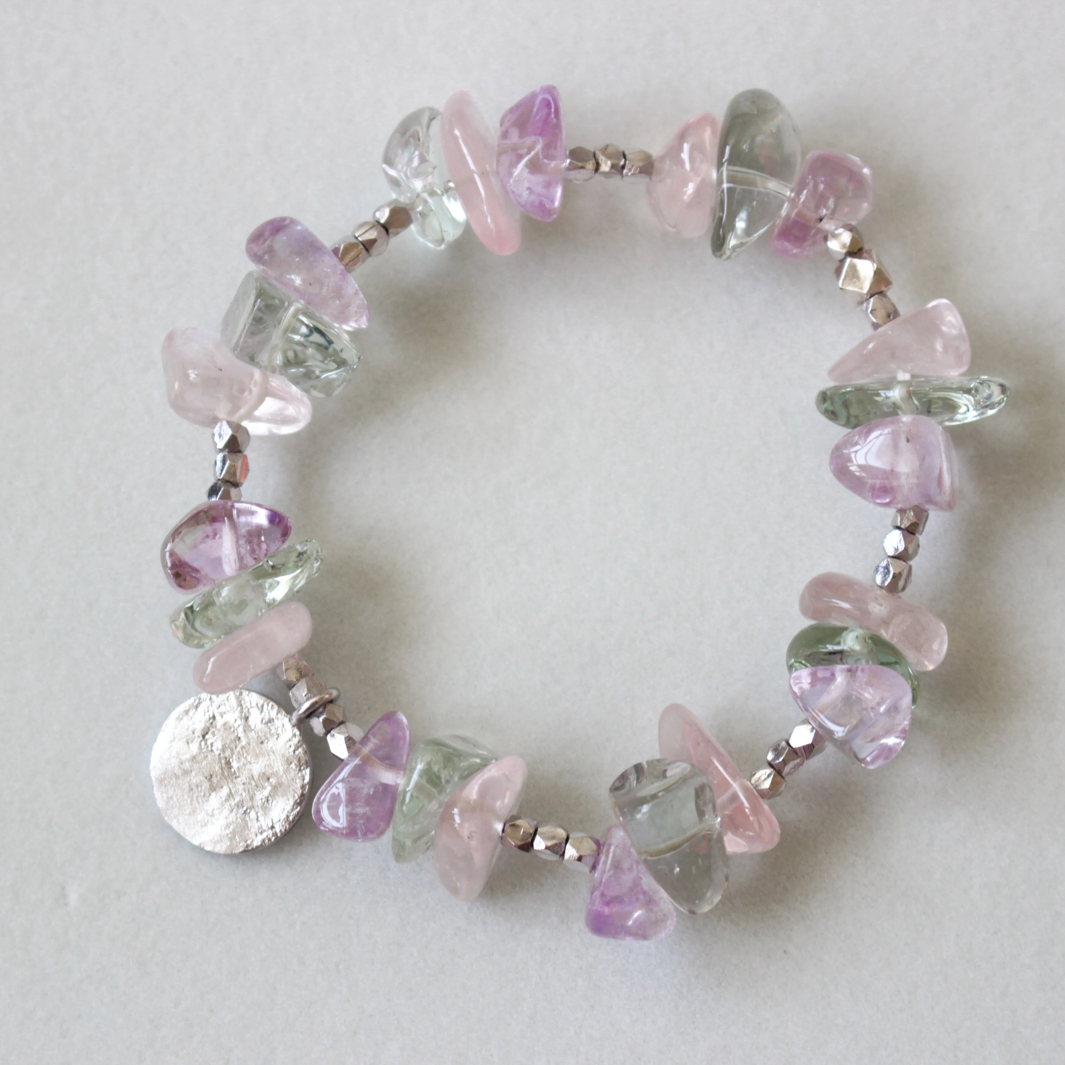 Make A Wish Bracelet - Candy Color Crystals with Engraved Silver Charm Elastic Bracelet