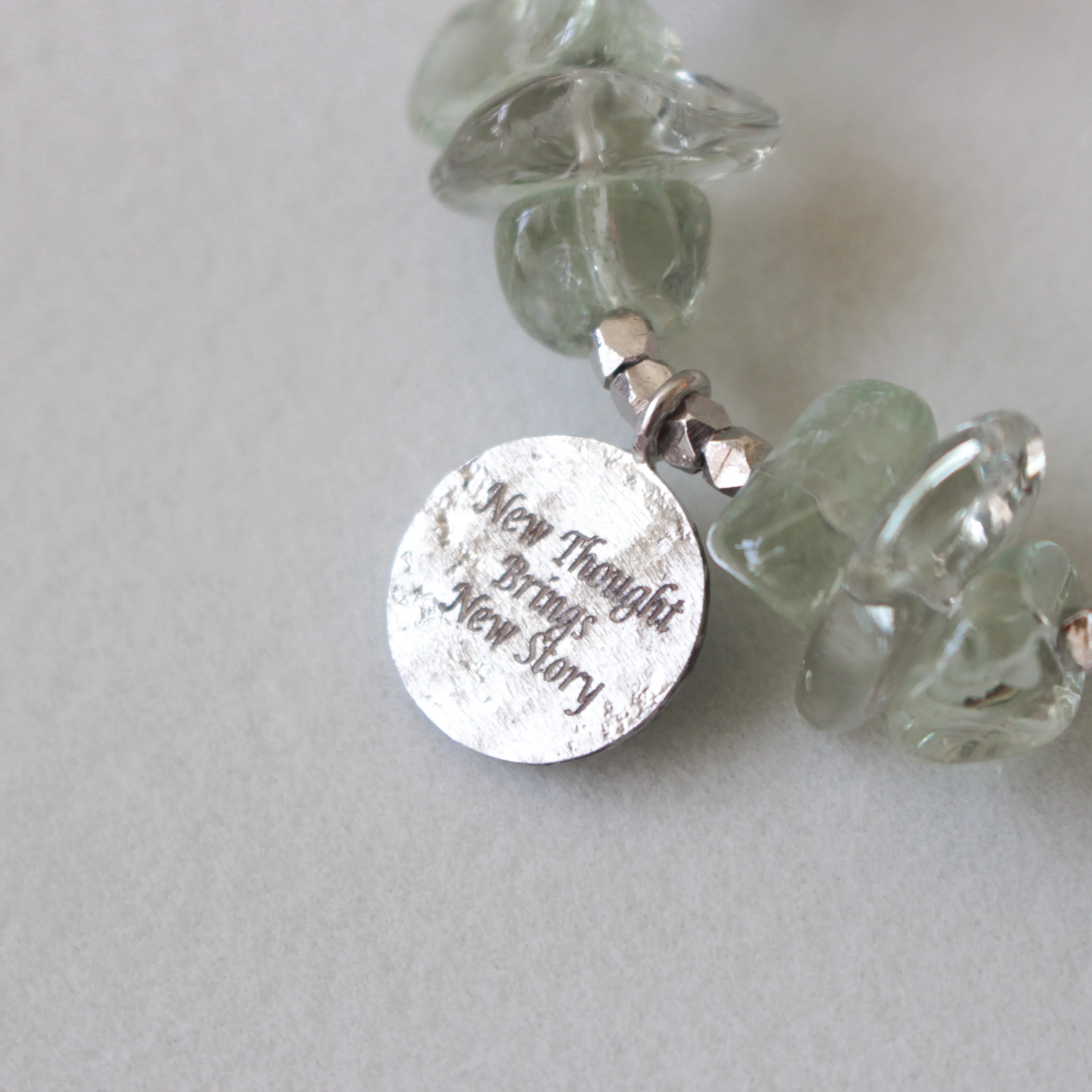 Make A Wish Bracelet - Green Amethyst with Engraved Silver Charm Elastic Bracelet