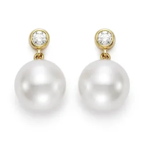 Mastoloni 14k Yellow Gold Pair of Pearl and Diamond Drop Earrings