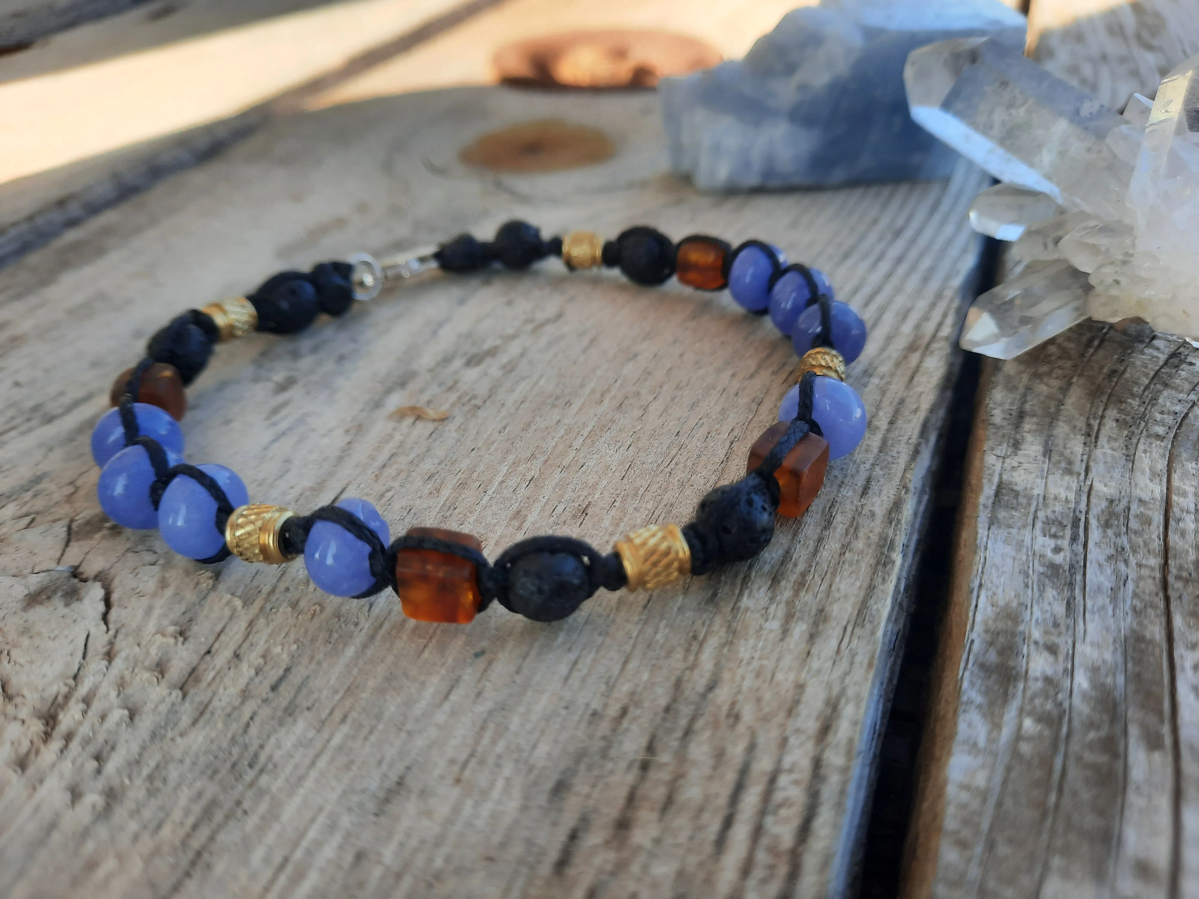 Men Bracelet Gemstones Beads Wite Ambar's