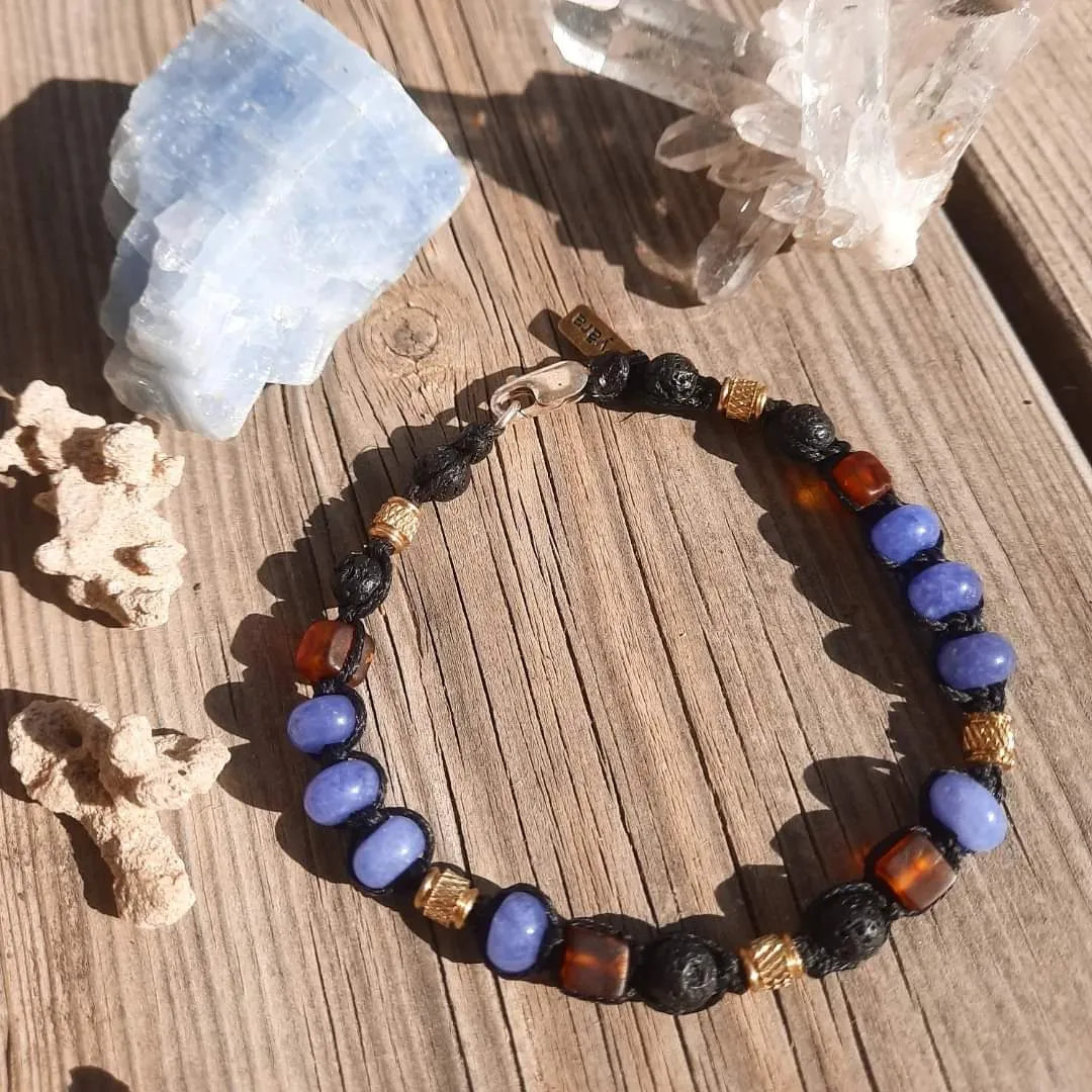 Men Bracelet Gemstones Beads Wite Ambar's